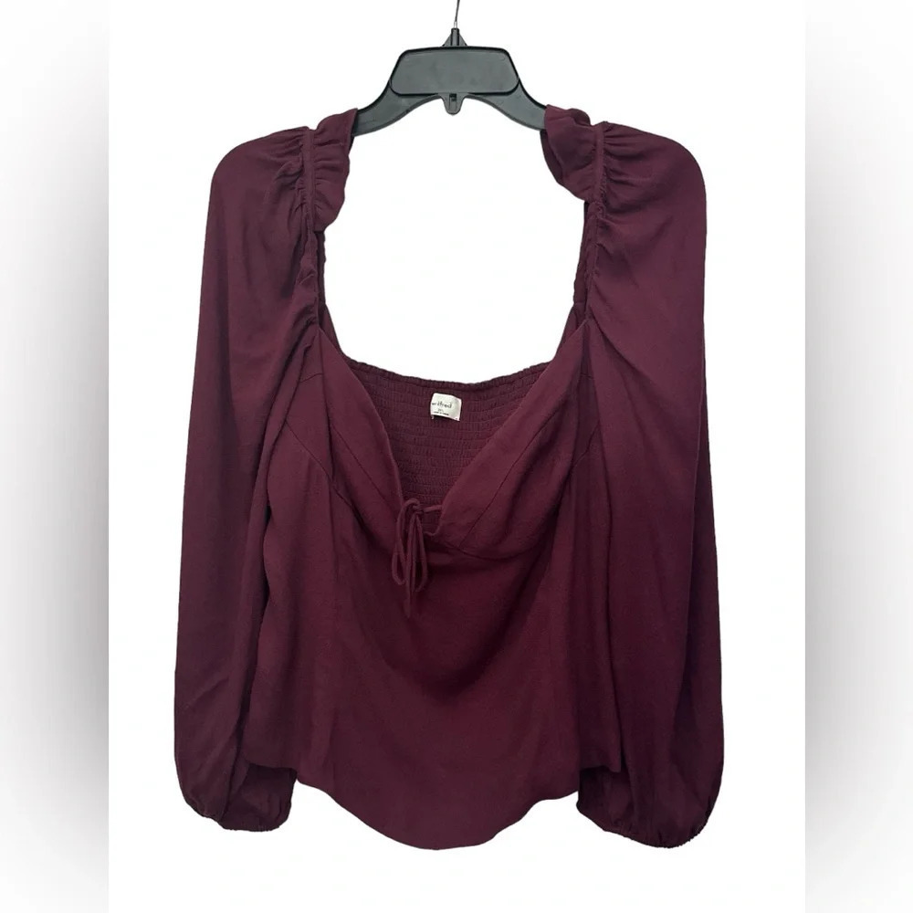 Wilfred Novella Tie Front Top In Spiced Burgundy Size 2X Smocked Back NWT